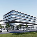 Modern Industrial Factory Building With White Exterior Green Lawn And Trees Surroundings