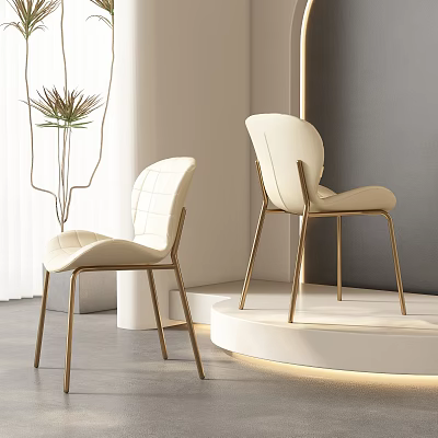 Ivory Modern Dining Chairs With Golden Metal Legs And Curved Backrest In Contemporary Interior 3d model