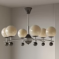 Modern Chandelier with Multiple Spherical Light Colored Lampshades Arched Metal Frame and Black Decorative Balls