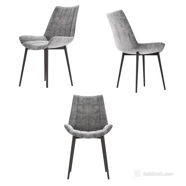 Modern Grey Velvet Accent Chair with Black Metal Legs and Streamlined Design 3d model 