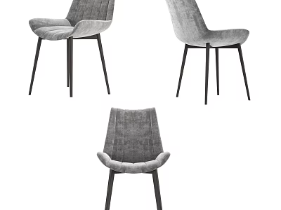 Modern Grey Velvet Accent Chair with Black Metal Legs and Streamlined Design 3d model