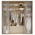 Elegant Modern Closet Interior With Hanging Clothes Handbags Folded Items And Glass Doors