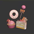 Vibrant Sweet Snacks Collection Featuring Donut Lollipop Cupcake And Strawberry Cake