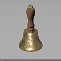 Vintage Metal Bell With Polished Wooden Handle And Shiny Rounded Body