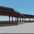Beautiful Chinese Style Corridor Featuring Green Tiled Roof And Wooden Carved Railings Under Blue Sky