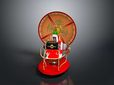 Colorful Toy Ferris Wheel with Red Base Orange Wheel Green Yellow Decorations and Small Cabins 3d model