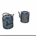 Traditional Ceramic Teapots with Blue White and Green Decorative Patterns