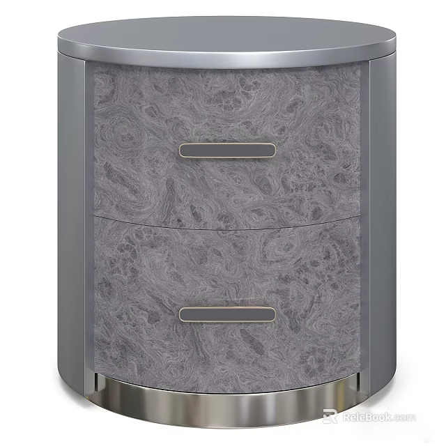 Modern Curved Grey Nightstand With Unique Burled Veneer And Two Spacious Storage Drawers For Bedroom 3d model 