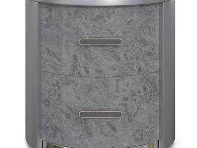 Modern Curved Grey Nightstand With Unique Burled Veneer And Two Spacious Storage Drawers For Bedroom 3d model