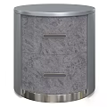 Modern Curved Grey Nightstand With Unique Burled Veneer And Two Spacious Storage Drawers For Bedroom