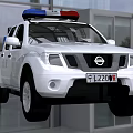 White Police Pickup Truck With Blue Red Emergency Lights And POLICE Badge