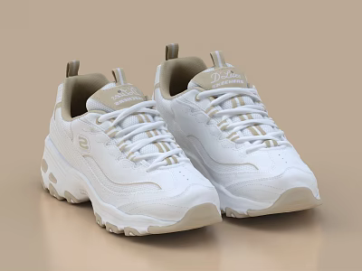 Pair Of White Chunky Sole Athletic Sneakers With Neutral Accents 3d model