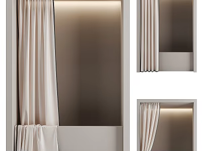 Soft Beige Curtain Drapery Panels For Modern Window Interior Design 3d model