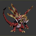 Vibrant Red Dragon With Golden Spikes And Fiery Wings Mythical Creature Design