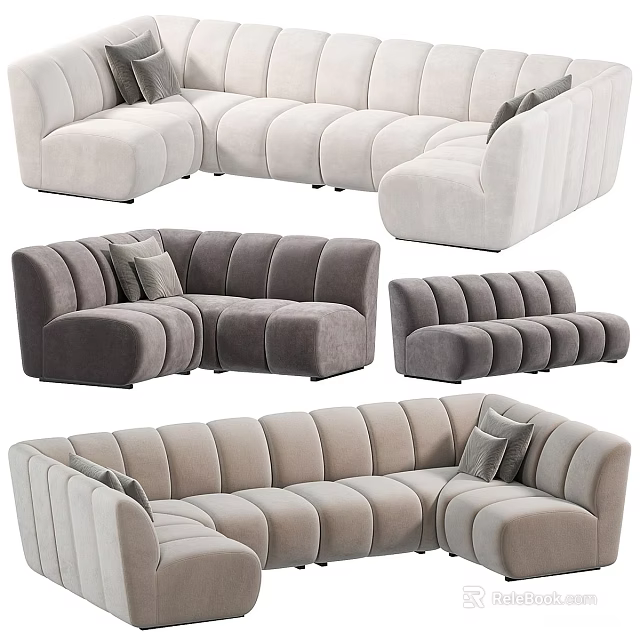 Modern Sectional Sofa with Different Colors Modular Design and Comfortable Cushions 3d model 