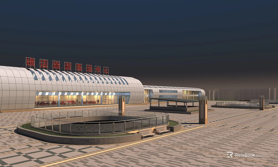 GanYu Railway Passenger Station Modern Design With Streamlined White Structure Illuminated Exterior And Front Plaza 3d model 
