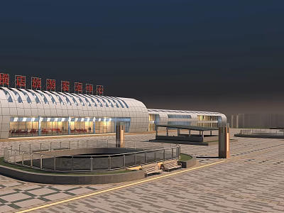 GanYu Railway Passenger Station Modern Design With Streamlined White Structure Illuminated Exterior And Front Plaza 3d model
