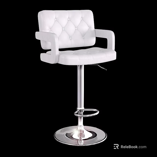 Modern White Bar Stool With Tufted Backrest Armrests And Metal Base 3d model 
