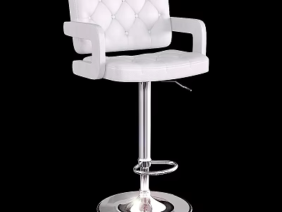 Modern White Bar Stool With Tufted Backrest Armrests And Metal Base 3d model