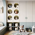 Playful Kids Room Interior With Stuffed Toys Circular Storage Cabinets Mushroom House And Play Carpet