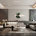 Modern Living Room Interior With TV Wall Storage Cabinets And Coffee Table Rug