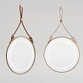 Two Round Mirrors With Copper Frames Hanging By Brown Leather Straps 3d model