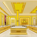 Luxurious Jewelry Store Interior With Gold Decor Display Counters And Elegant Lighting 3d model