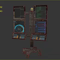 Multi Screen Computer Workstation On Mobile Stand With Wheels Showing Data Visualization And Programming Code