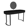 Modern Black Dressing Table With Round Mirror And Metal Legs Drawers