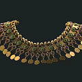 Ornate Gold Necklace With Emerald and Amethyst Stones and Round Pendants Design