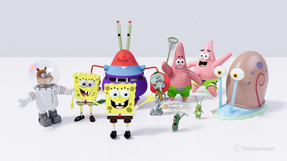 SpongeBob SquarePants Patrick Star With Squidward Mr Krabs Plankton Sandy Cheeks Character Dolls Set 3d model 