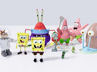 SpongeBob SquarePants Patrick Star With Squidward Mr Krabs Plankton Sandy Cheeks Character Dolls Set 3d model