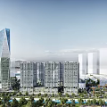 Modern Waterfront Residential Buildings With Lush Greenery And Scenic Seaside View