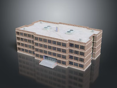 Multi Story Brick Residential Building With Multiple Windows Roof Equipment And Entrance Steps 3d model