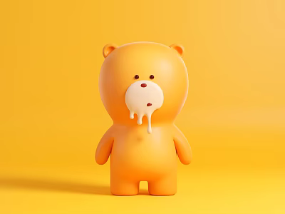Cute Orange Bear Figure on Yellow Background with Dripping White Cream 3d model