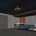 Modern Home Theater Interior With Starry Ceiling Projector Blue Sofa And Ambient Lighting