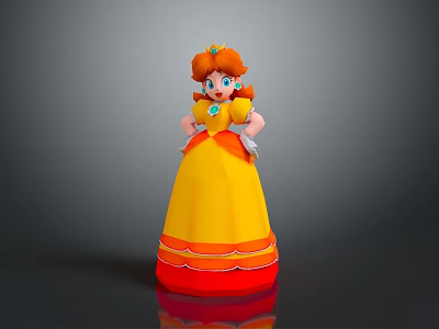 3D Princess Character in Yellow Dress with Orange Hair White Gloves and Crown 3d model