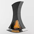 Modern Black Curved Fireplace With Burning Flames And Stylish Interior Design