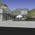 Modern Garden Landscape Design With Plaza Green Plants And Glass Architecture