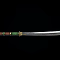 Traditional Long Blade Weapon With Silver Edge And Green Gold Decorative Handle