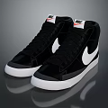 Black High Top Sports Shoes With White Nike Logo Leather Upper And White Sole Design