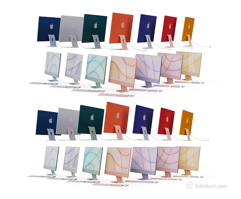 Colorful Modern Computer Monitors With Various Hues And Sleek Design Arrangement 3d model 