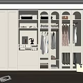 Modern Walk-in Closet Design With White Cabinets Glass Doors Layered Storage Clothes And Shoes