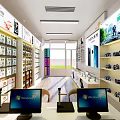Digital Store Interior With Electronics Display Shelves Cameras And Computers
