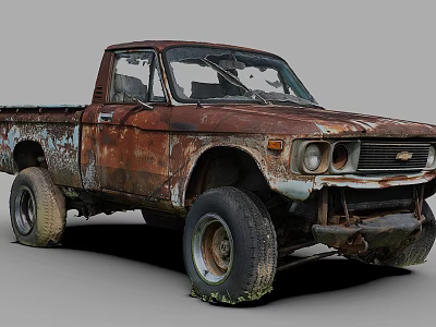 Rusty Vintage Pickup Truck With Worn Body And Large Off Road Tires 3d model
