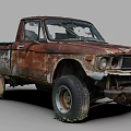 Rusty Vintage Pickup Truck With Worn Body And Large Off Road Tires