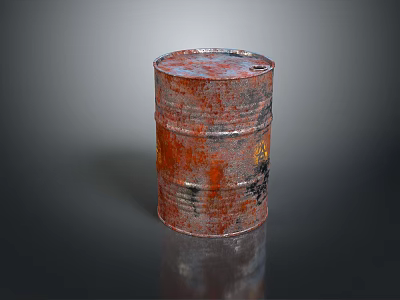Rusted Metal Oil Barrel With Weathered Surface On Dark Background 3d model