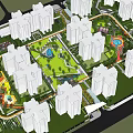 Residential Landscape Design With Central Green Space And Play Areas Among Residential Buildings