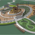 Park Landscape Featuring Children's Playground Green Trees Curved Paths and Benches