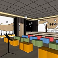 Kindergarten Music Classroom With Colorful Stools Music Stand And Wall Decorations